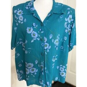Dress Barn Watercolor Floral Vin Button Up Shirt Top 3X Women Blue Lightweight